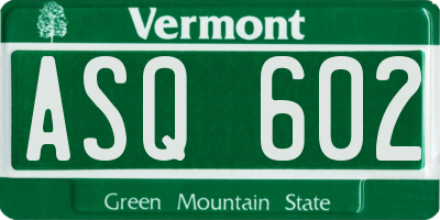 VT license plate ASQ602
