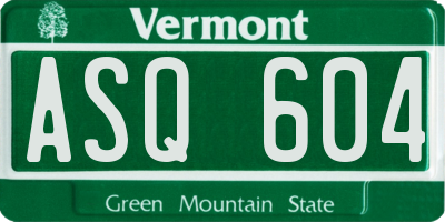 VT license plate ASQ604