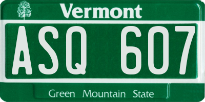 VT license plate ASQ607