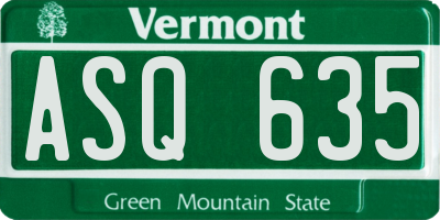 VT license plate ASQ635
