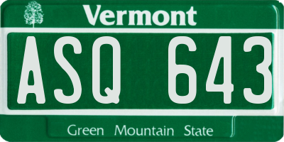 VT license plate ASQ643