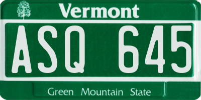 VT license plate ASQ645