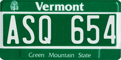 VT license plate ASQ654