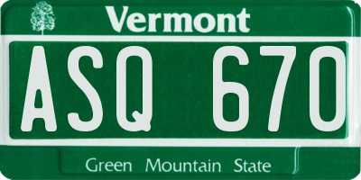 VT license plate ASQ670