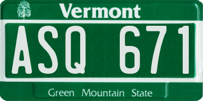 VT license plate ASQ671