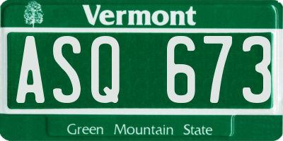 VT license plate ASQ673