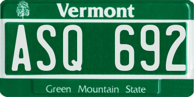 VT license plate ASQ692