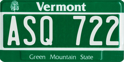 VT license plate ASQ722