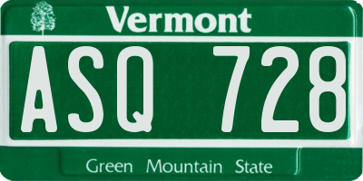 VT license plate ASQ728