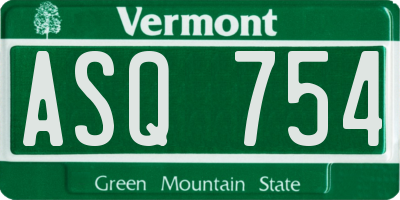 VT license plate ASQ754