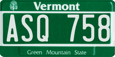VT license plate ASQ758