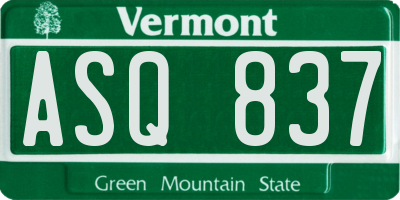 VT license plate ASQ837