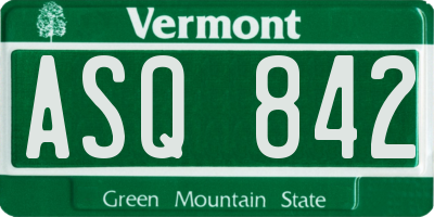 VT license plate ASQ842