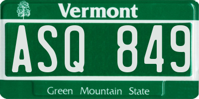 VT license plate ASQ849