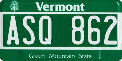 VT license plate ASQ862