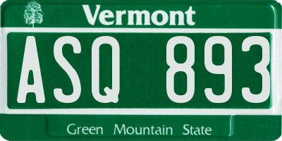 VT license plate ASQ893