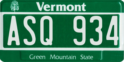VT license plate ASQ934