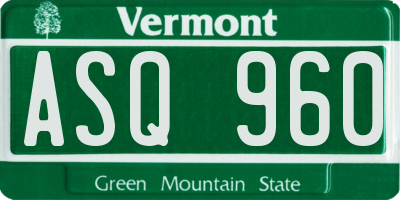 VT license plate ASQ960