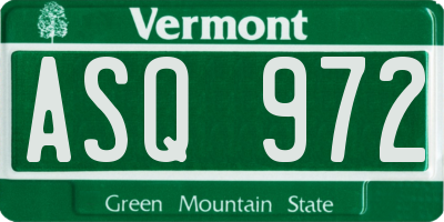 VT license plate ASQ972