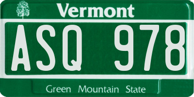 VT license plate ASQ978