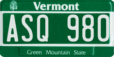 VT license plate ASQ980