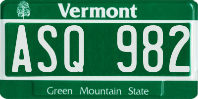 VT license plate ASQ982