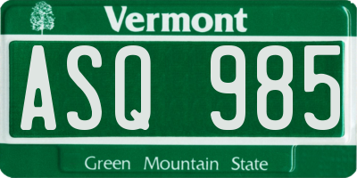 VT license plate ASQ985