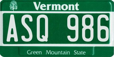 VT license plate ASQ986