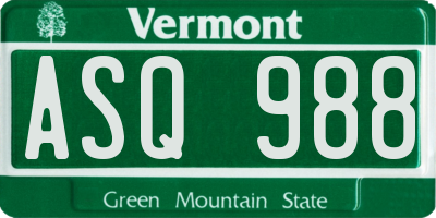 VT license plate ASQ988