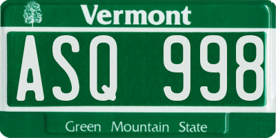 VT license plate ASQ998