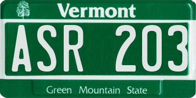 VT license plate ASR203