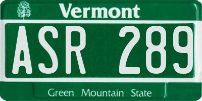 VT license plate ASR289