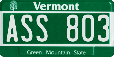 VT license plate ASS803
