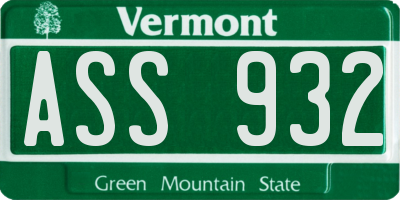 VT license plate ASS932
