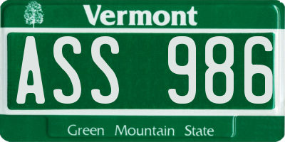 VT license plate ASS986