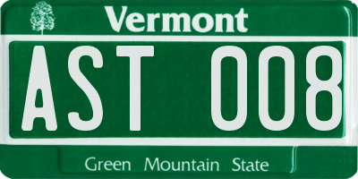 VT license plate AST008