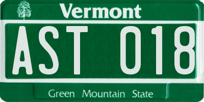 VT license plate AST018