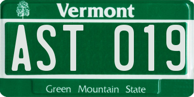 VT license plate AST019