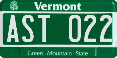 VT license plate AST022