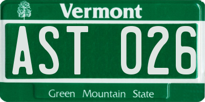 VT license plate AST026