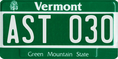 VT license plate AST030