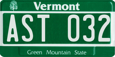 VT license plate AST032