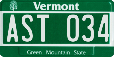 VT license plate AST034