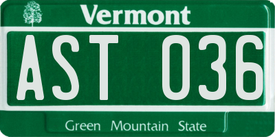 VT license plate AST036