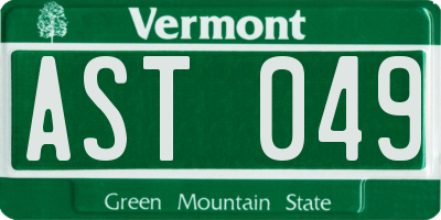 VT license plate AST049