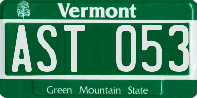 VT license plate AST053
