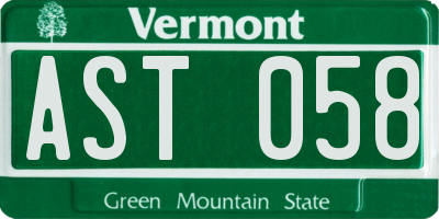 VT license plate AST058