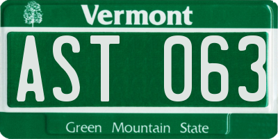 VT license plate AST063