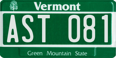 VT license plate AST081