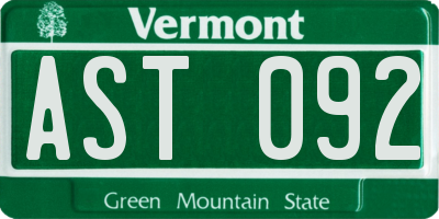 VT license plate AST092